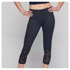 Athleta Mantra navy blue herringbone crop gym leggings mesh yoga Small